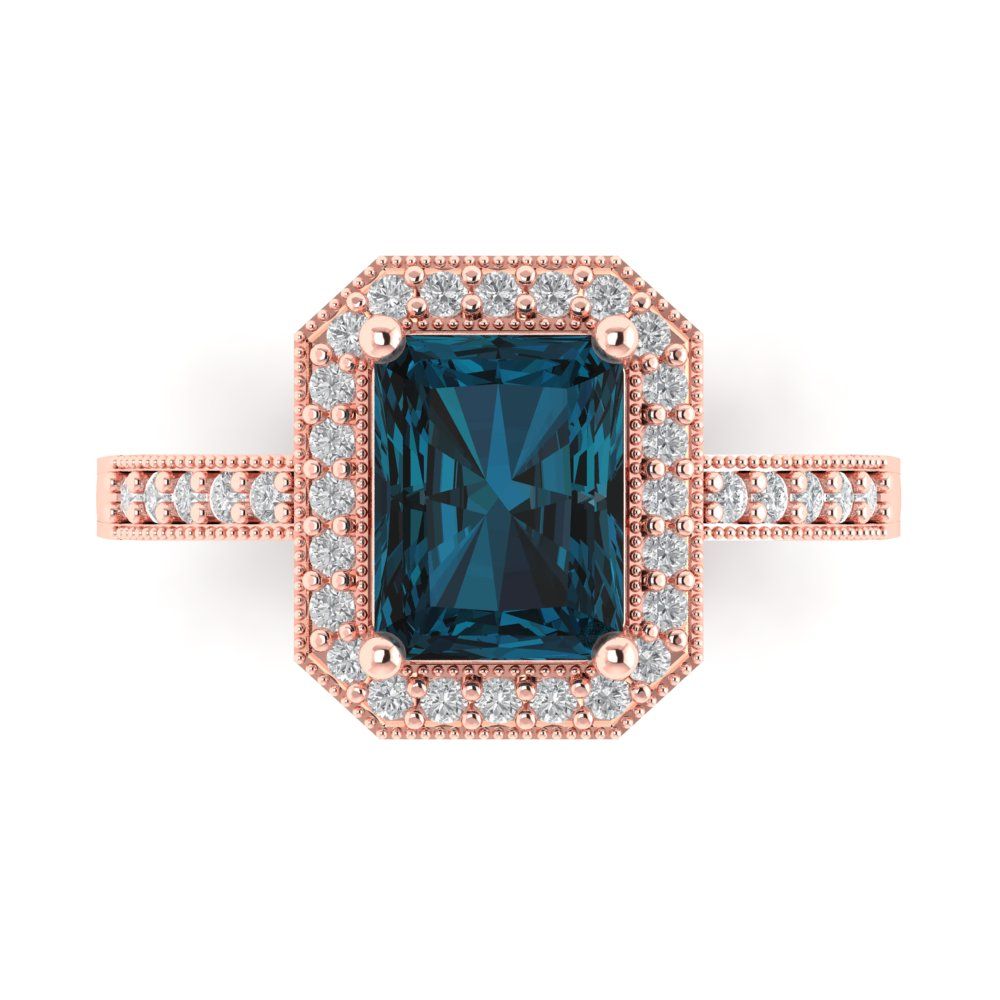 2.78 cttw Natural London Blue Topaz Hidden Halo Engagement Ring - Solid Gold (Emerald Cut,8.5x6.5mm)