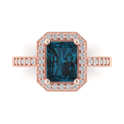 2.78 cttw Natural London Blue Topaz Hidden Halo Engagement Ring - Solid Gold (Emerald Cut,8.5x6.5mm)