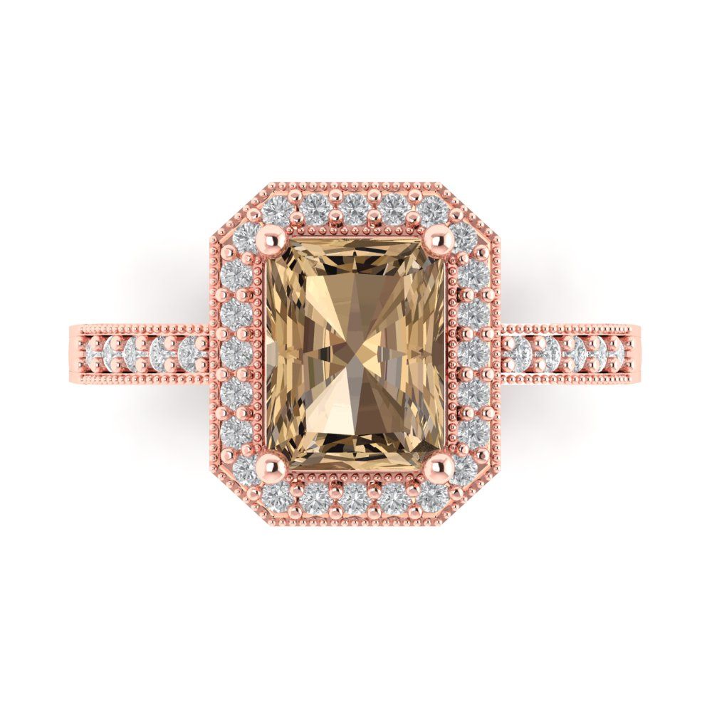 2.78 cttw Zirconia Simulated Champagne Diamond Hidden Halo Engagement Ring - Solid Gold (VVS1, Emerald Cut,8.5x6.5mm)