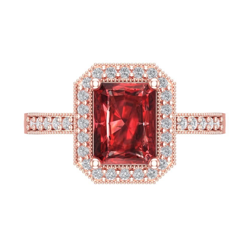 2.78 cttw Natural Garnet Hidden Halo Engagement Ring - Solid Gold (Emerald Cut,8.5x6.5mm)