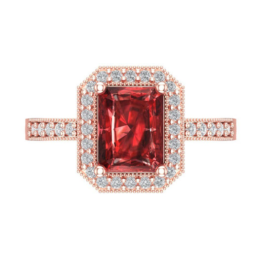 2.78 cttw Natural Garnet Hidden Halo Engagement Ring - Solid Rose Gold (VVS1, Emerald Cut,8.5x6.5mm)