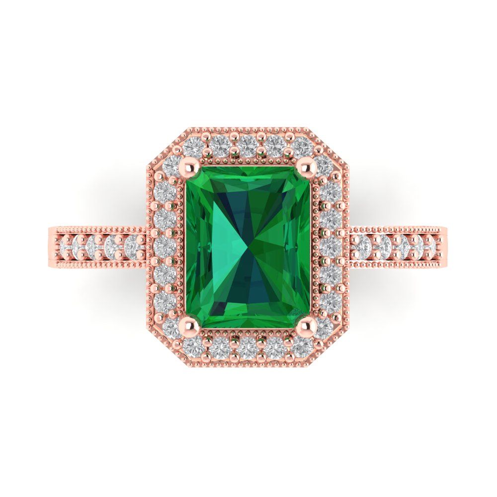 2.78 cttw Simulated Emerald Hidden Halo Engagement Ring - Solid Gold (Emerald Cut,8.5x6.5mm)
