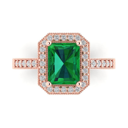 2.78 cttw Simulated Emerald Hidden Halo Engagement Ring - Solid Gold (Emerald Cut,8.5x6.5mm)