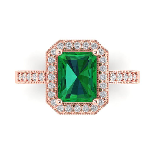 2.78 cttw Simulated Emerald Hidden Halo Engagement Ring - Solid Rose Gold (VVS1, Emerald Cut,8.5x6.5mm)