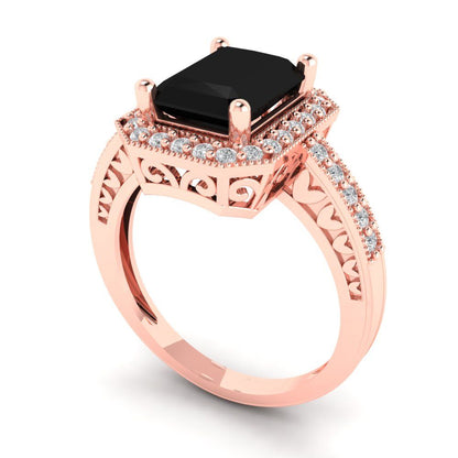 2.78 cttw Natural Onyx Hidden Halo Engagement Ring - Solid Rose Gold (VVS1, Emerald Cut,8.5x6.5mm)