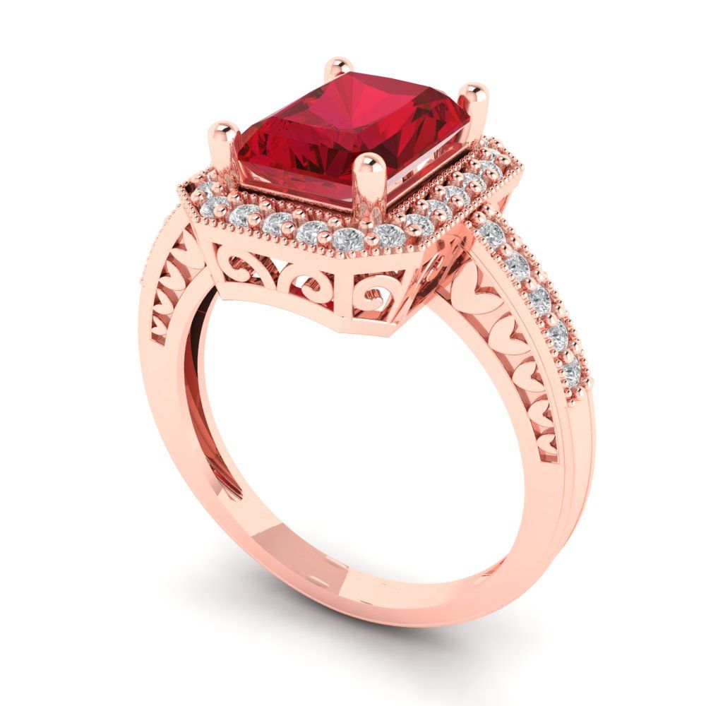 2.78 cttw Simulated Ruby Hidden Halo Engagement Ring - Solid Rose Gold (VVS1, Emerald Cut,8.5x6.5mm)