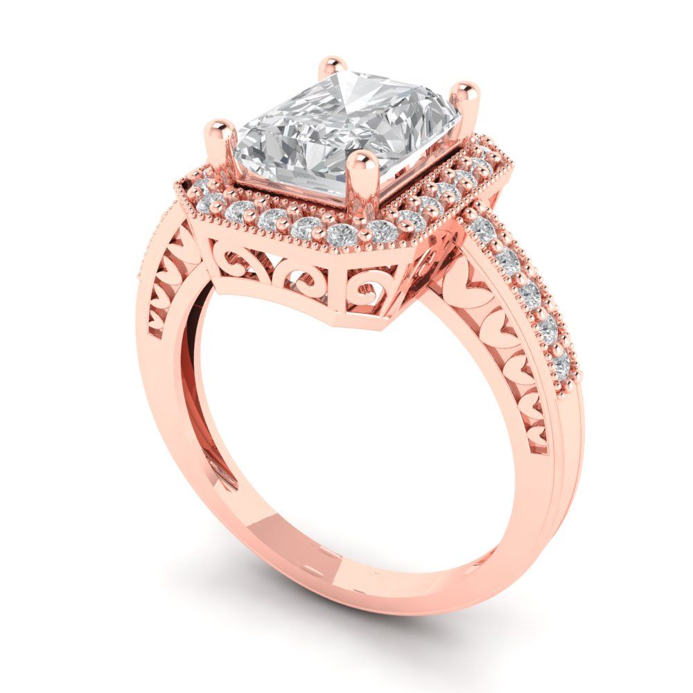 2.78 cttw Moissanite Hidden Halo Engagement Ring - Solid Rose Gold (VVS1, Emerald Cut,8.5x6.5mm)