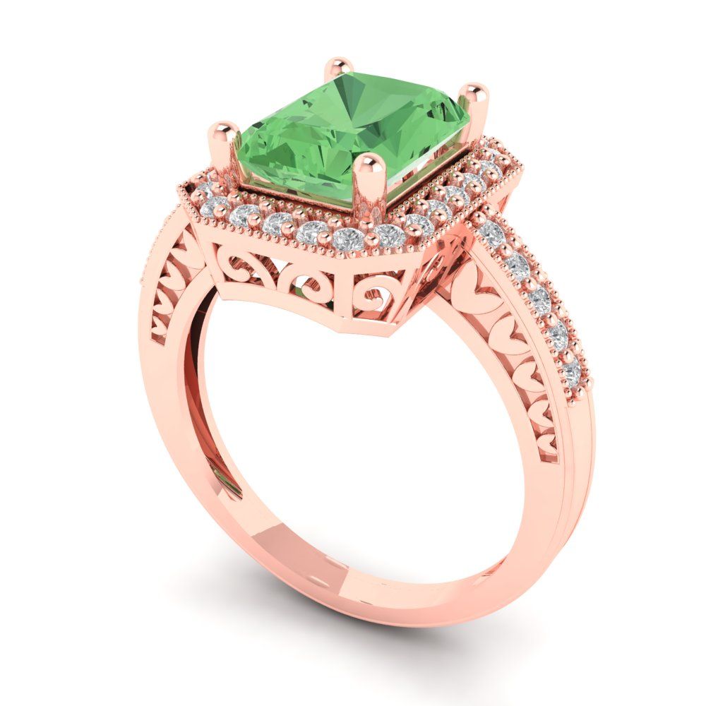 2.78 cttw Zirconia Simulated Green Diamond Hidden Halo Engagement Ring - Solid Gold (VVS1, Emerald Cut,8.5x6.5mm)