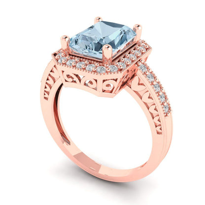 2.78 cttw Zirconia Simulated Blue Diamond Hidden Halo Engagement Ring - Solid Rose Gold (VVS1, Emerald Cut,8.5x6.5mm)
