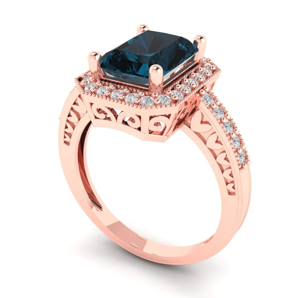 2.78 cttw Natural London Blue Topaz Hidden Halo Engagement Ring - Solid Gold (Emerald Cut,8.5x6.5mm)