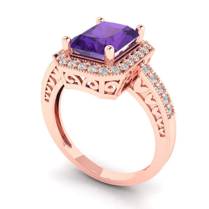 2.78 cttw Natural Amethyst Hidden Halo Engagement Ring - Solid Gold (Emerald Cut,8.5x6.5mm)