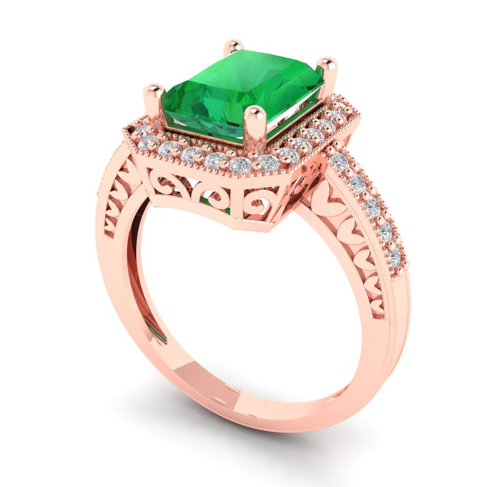 2.78 cttw Simulated Emerald Hidden Halo Engagement Ring - Solid Gold (Emerald Cut,8.5x6.5mm)