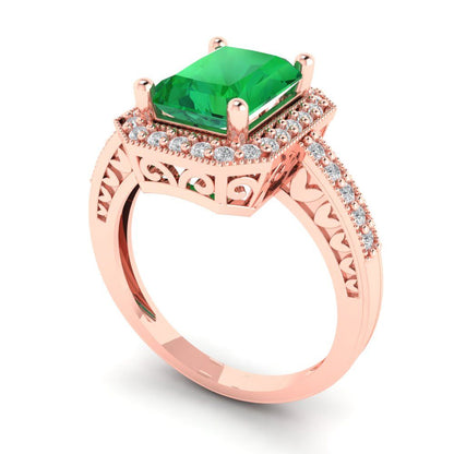 2.78 cttw Simulated Emerald Hidden Halo Engagement Ring - Solid Gold (Emerald Cut,8.5x6.5mm)