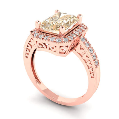 2.78 cttw Natural Morganite Hidden Halo Engagement Ring - Solid Gold (Emerald Cut,8.5x6.5mm)