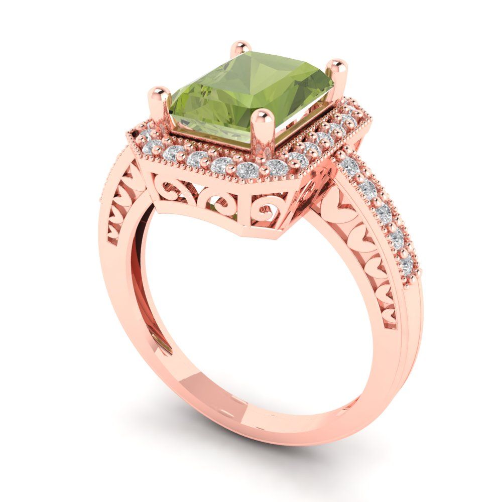 2.78 cttw Natural Peridot Hidden Halo Engagement Ring - Solid Rose Gold (VVS1, Emerald Cut,8.5x6.5mm)