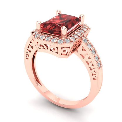 2.78 cttw Natural Garnet Hidden Halo Engagement Ring - Solid Gold (Emerald Cut,8.5x6.5mm)