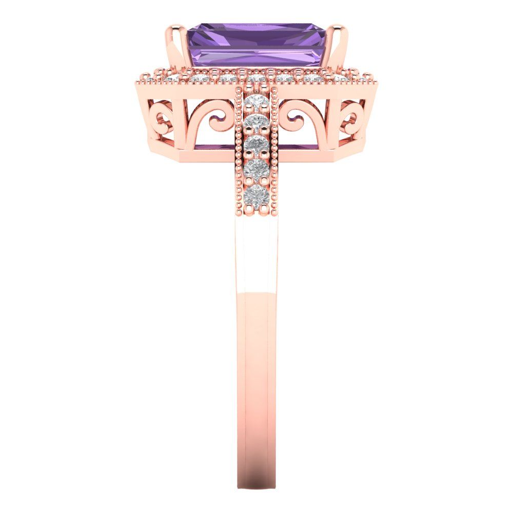 2.78 cttw Simulated Alexandrite Hidden Halo Engagement Ring - Solid Gold (Emerald Cut,8.5x6.5mm)