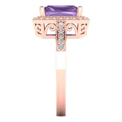 2.78 cttw Simulated Alexandrite Hidden Halo Engagement Ring - Solid Gold (Emerald Cut,8.5x6.5mm)