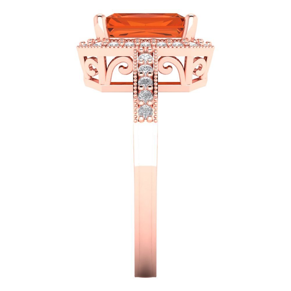 2.78 cttw Zirconia Simulated Red Diamond Hidden Halo Engagement Ring - Solid Gold (VVS1, Emerald Cut,8.5x6.5mm)