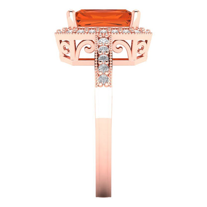 2.78 cttw Zirconia Simulated Red Diamond Hidden Halo Engagement Ring - Solid Gold (VVS1, Emerald Cut,8.5x6.5mm)