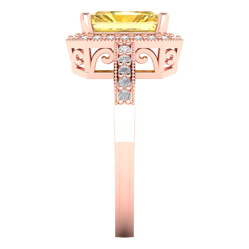 2.78 cttw Zirconia Simulated Yellow Diamond Hidden Halo Engagement Ring - Solid Gold (VVS1, Emerald Cut,8.5x6.5mm)