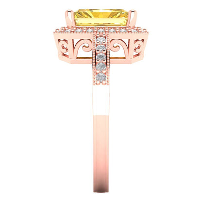2.78 cttw Zirconia Simulated Yellow Diamond Hidden Halo Engagement Ring - Solid Gold (VVS1, Emerald Cut,8.5x6.5mm)