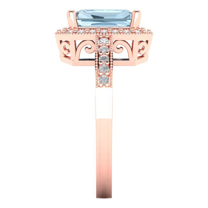 2.78 cttw Zirconia Simulated Blue Diamond Hidden Halo Engagement Ring - Solid Rose Gold (VVS1, Emerald Cut,8.5x6.5mm)