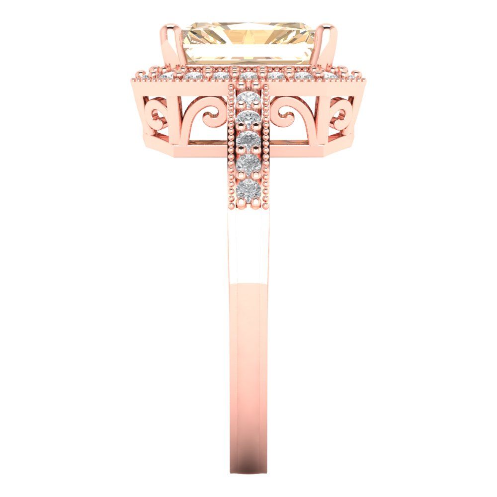2.78 cttw Natural Morganite Hidden Halo Engagement Ring - Solid Gold (Emerald Cut,8.5x6.5mm)