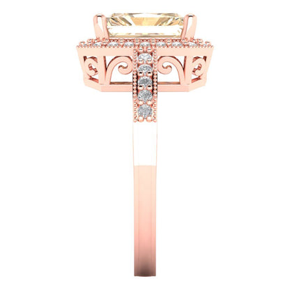 2.78 cttw Natural Morganite Hidden Halo Engagement Ring - Solid Gold (Emerald Cut,8.5x6.5mm)
