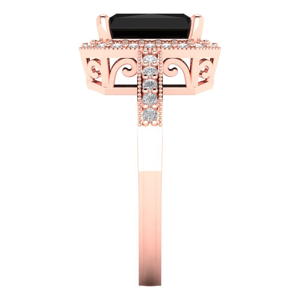 2.78 cttw Natural Onyx Hidden Halo Engagement Ring - Solid Rose Gold (VVS1, Emerald Cut,8.5x6.5mm)