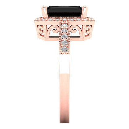 2.78 cttw Natural Onyx Hidden Halo Engagement Ring - Solid Rose Gold (VVS1, Emerald Cut,8.5x6.5mm)