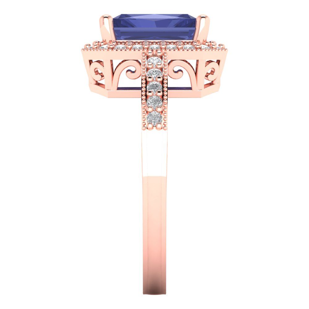 2.78 cttw Simulated Tanzanite Hidden Halo Engagement Ring - Solid Gold (Emerald Cut,8.5x6.5mm)