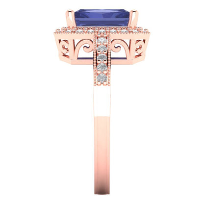 2.78 cttw Simulated Tanzanite Hidden Halo Engagement Ring - Solid Gold (Emerald Cut,8.5x6.5mm)