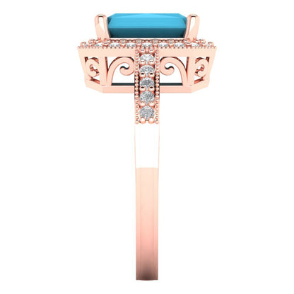 2.78 cttw Simulated Turquoise Hidden Halo Engagement Ring - Solid Gold (Emerald Cut,8.5x6.5mm)