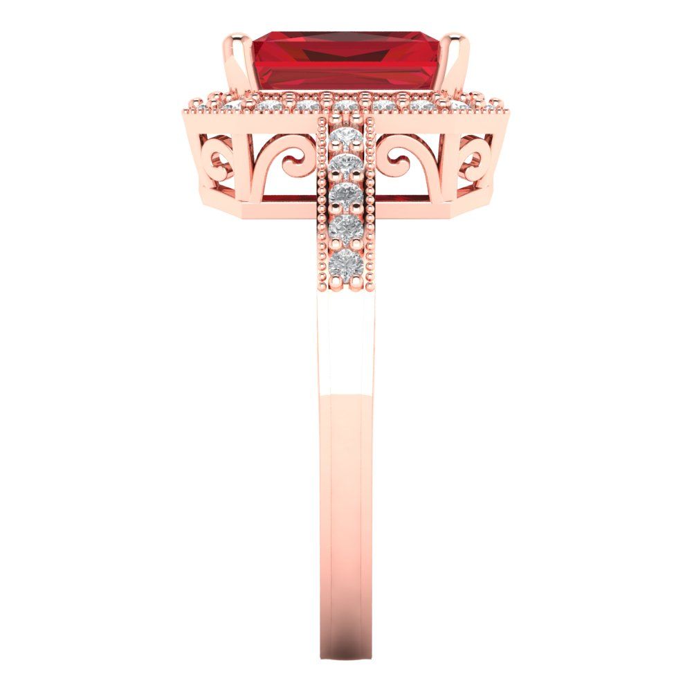 2.78 cttw Simulated Ruby Hidden Halo Engagement Ring - Solid Rose Gold (VVS1, Emerald Cut,8.5x6.5mm)
