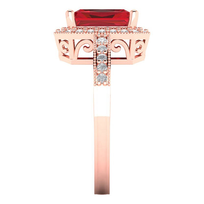 2.78 cttw Simulated Ruby Hidden Halo Engagement Ring - Solid Rose Gold (VVS1, Emerald Cut,8.5x6.5mm)