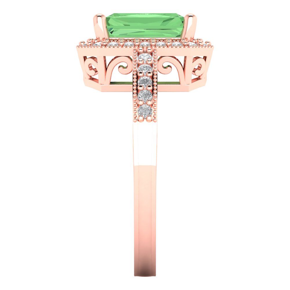 2.78 cttw Zirconia Simulated Green Diamond Hidden Halo Engagement Ring - Solid Gold (VVS1, Emerald Cut,8.5x6.5mm)