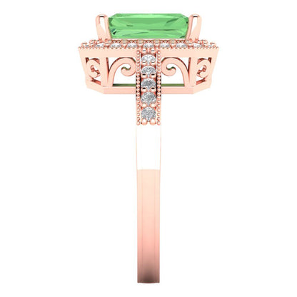2.78 cttw Zirconia Simulated Green Diamond Hidden Halo Engagement Ring - Solid Gold (VVS1, Emerald Cut,8.5x6.5mm)