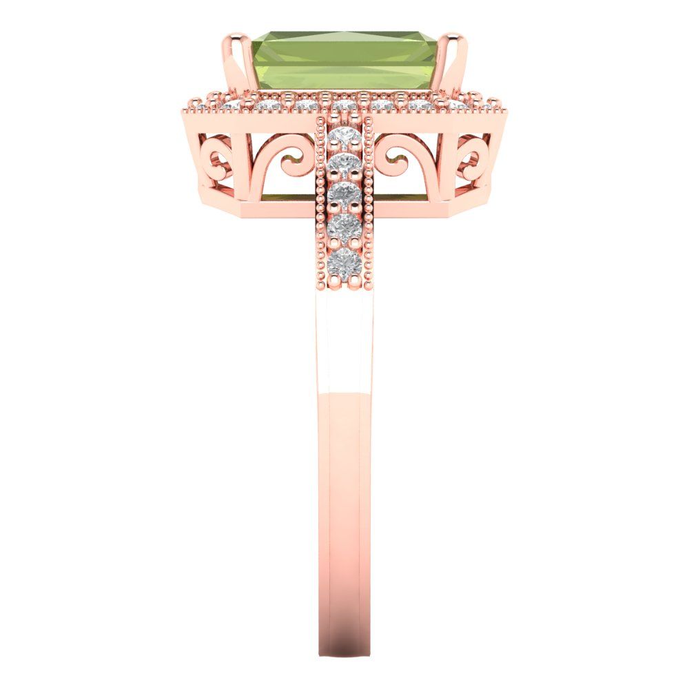 2.78 cttw Natural Peridot Hidden Halo Engagement Ring - Solid Rose Gold (VVS1, Emerald Cut,8.5x6.5mm)