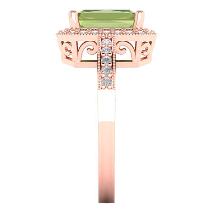 2.78 cttw Natural Peridot Hidden Halo Engagement Ring - Solid Rose Gold (VVS1, Emerald Cut,8.5x6.5mm)