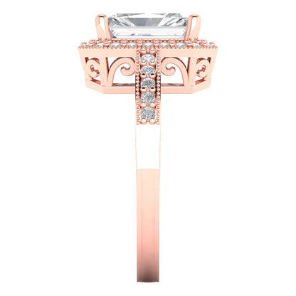 2.78 cttw Zirconia Simulated Diamond Hidden Halo Engagement Ring - Solid Gold (VVS1, Emerald Cut,8.5x6.5mm)