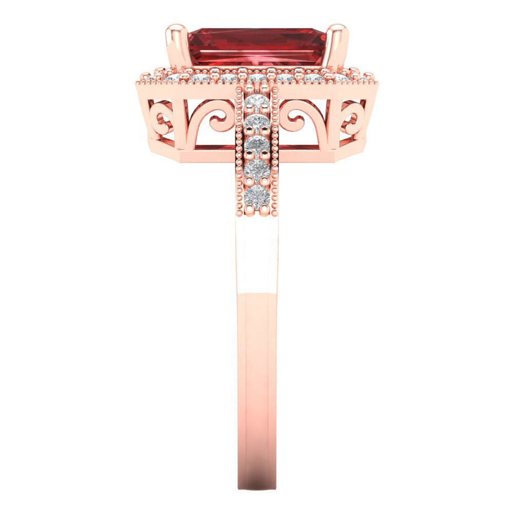 2.78 cttw Natural Garnet Hidden Halo Engagement Ring - Solid Gold (Emerald Cut,8.5x6.5mm)