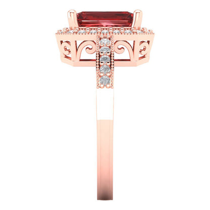 2.78 cttw Natural Garnet Hidden Halo Engagement Ring - Solid Gold (Emerald Cut,8.5x6.5mm)