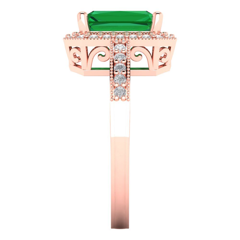 2.78 cttw Simulated Emerald Hidden Halo Engagement Ring - Solid Gold (Emerald Cut,8.5x6.5mm)