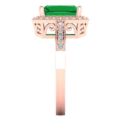 2.78 cttw Simulated Emerald Hidden Halo Engagement Ring - Solid Gold (Emerald Cut,8.5x6.5mm)