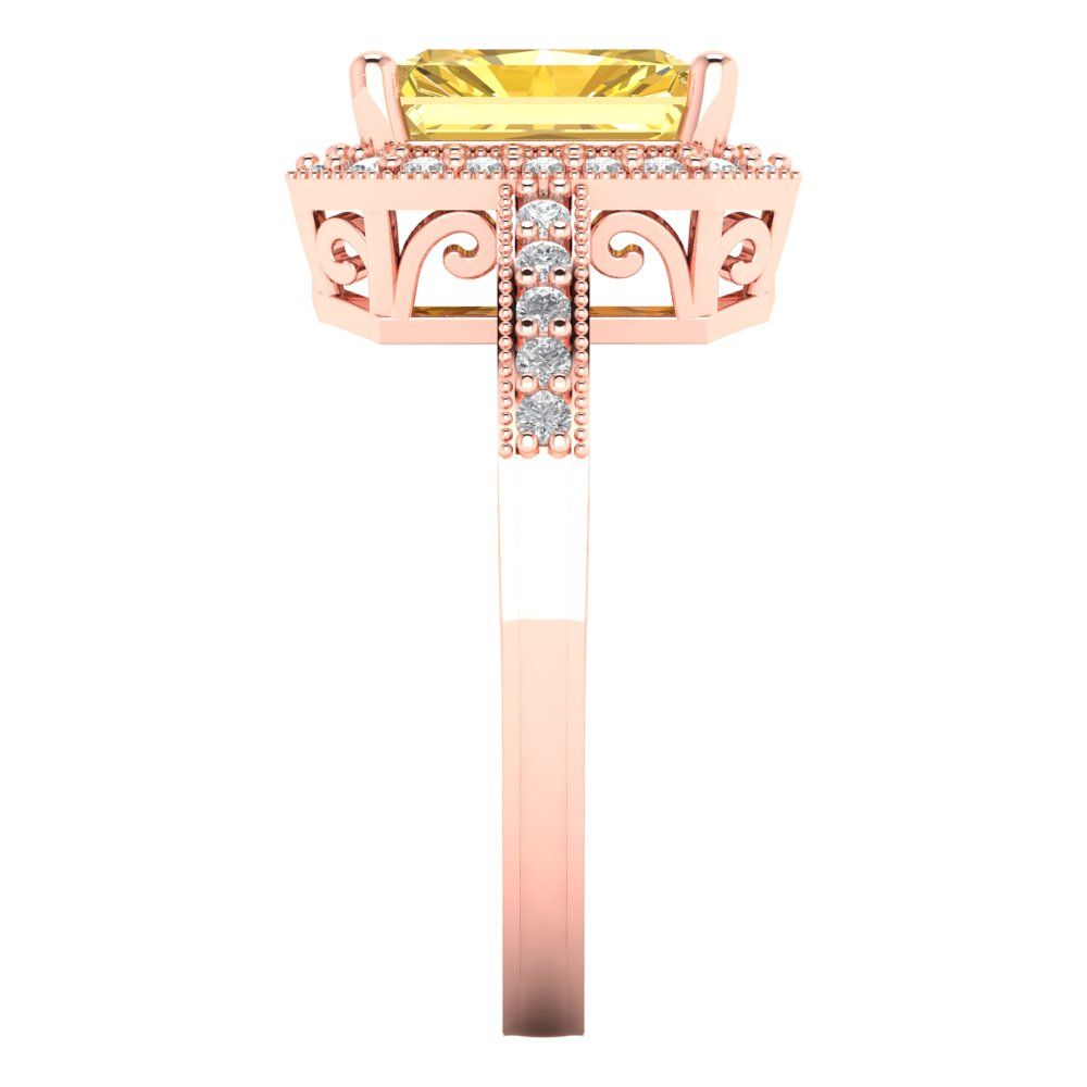 2.78 cttw Natural Citrine Hidden Halo Engagement Ring - Solid Gold (Emerald Cut,8.5x6.5mm)