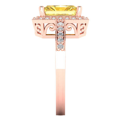 2.78 cttw Natural Citrine Hidden Halo Engagement Ring - Solid Gold (Emerald Cut,8.5x6.5mm)