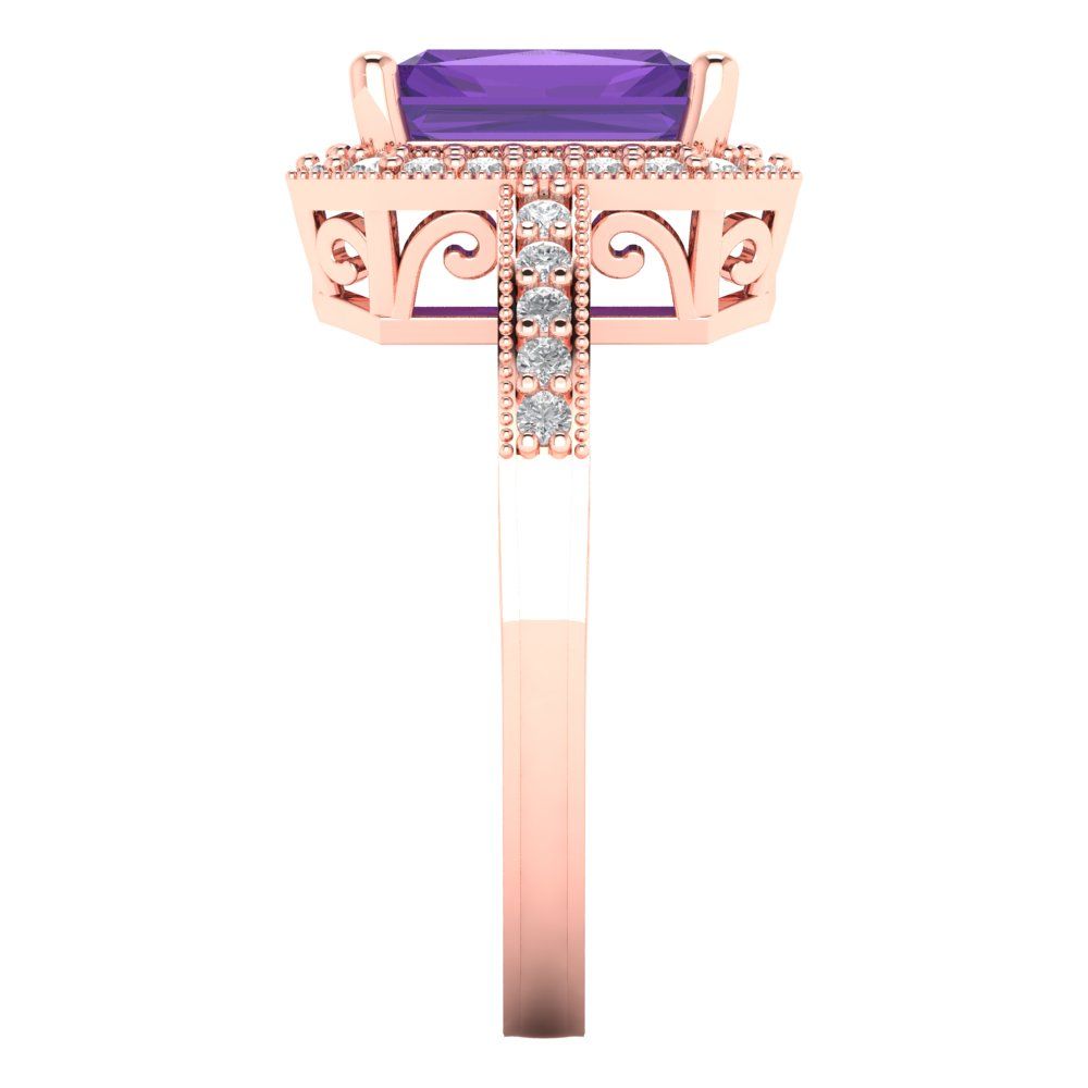 2.78 cttw Natural Amethyst Hidden Halo Engagement Ring - Solid Gold (Emerald Cut,8.5x6.5mm)