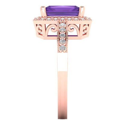 2.78 cttw Natural Amethyst Hidden Halo Engagement Ring - Solid Gold (Emerald Cut,8.5x6.5mm)