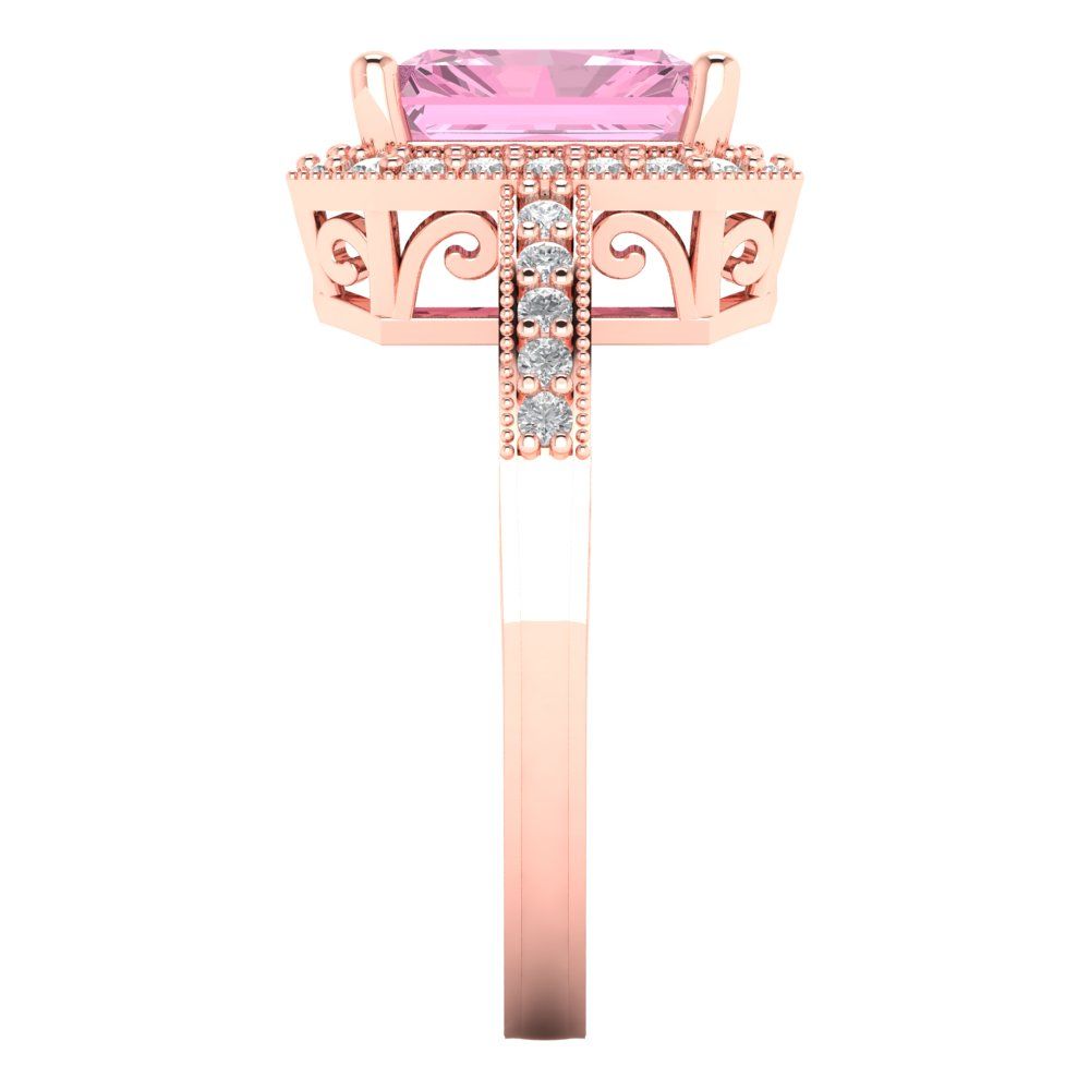 2.78 cttw Zirconia Simulated Pink Diamond Hidden Halo Engagement Ring - Solid Gold (VVS1, Emerald Cut,8.5x6.5mm)
